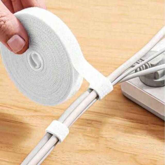 SHEIN 1 Roll Reusable Cable Straps Cable Ties Hook & Loop Nylon Fastening Tape Wire Organizer For Cords Cable Management,Solid Color Cable Tie