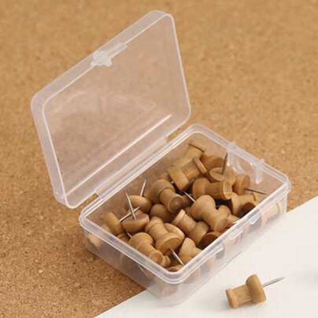 SHEIN 30pcs Wooden Thumb Push Pins For Soft Wood Bulletin Board And Picture Back To School,Back To School,School Supplies