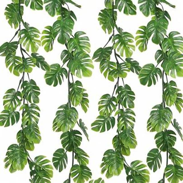 SHEIN 2Pcs Artificial Monstera Leaves Vines, 5.9FT Fake Hanging Plant Ivy Faux Tropical Palm Leaf Greenery Garland Realistic Artificial Monstera Leaf Vine,