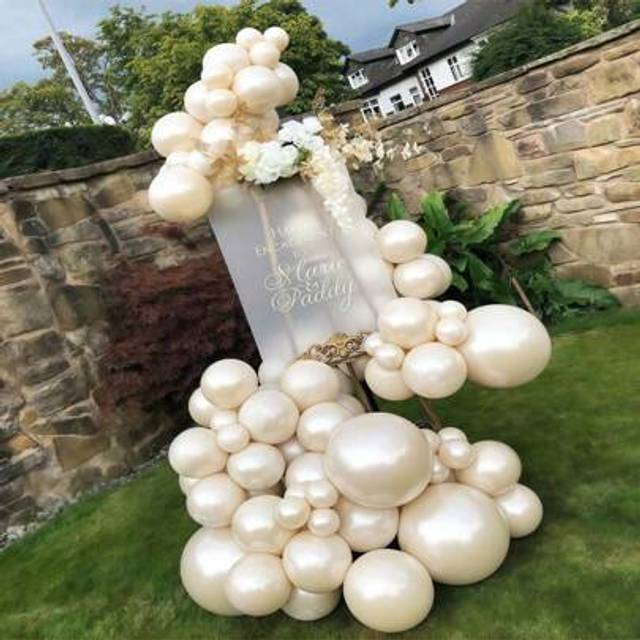 SHEIN 133PCS Pearl White Double Filled Latex Balloons, Suitable For Birthdays, Weddings, Bridal Showers, Graduation Ceremonies, Anniversaries, Baptisms, Sum