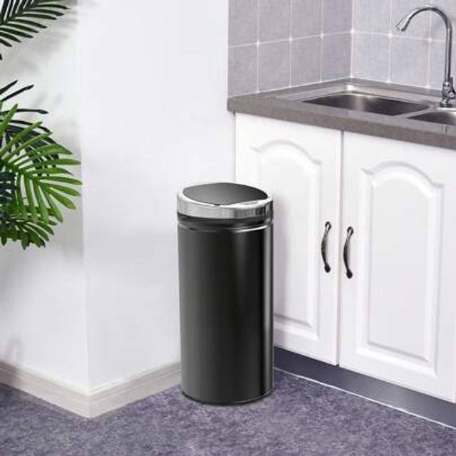 SHEIN HOMCOM 42L Sensor Bin For Kitchen Waste Automatic Dustbin Motion Detection Dustbin Stainless Steel Rubbish Can With Bucket, Black