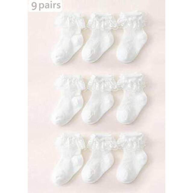 SHEIN 9 Pairs White Lace Trim Socks, Girls Breathable Soft Mesh Anklet Socks, Fashion All Season