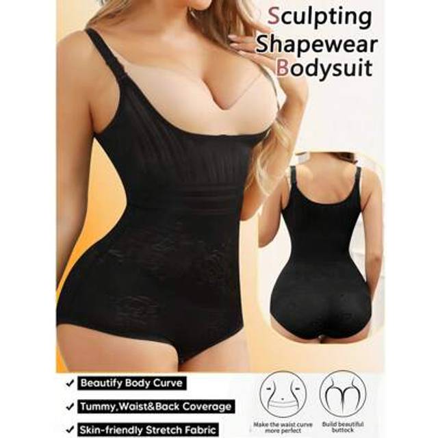 SHEIN Women&#39;s Firm Tummy Control Shapewear Full Body Shaper Slimming Sexy Bodysuit Wiast Compression Sculpting Push Up Chest Open Bust