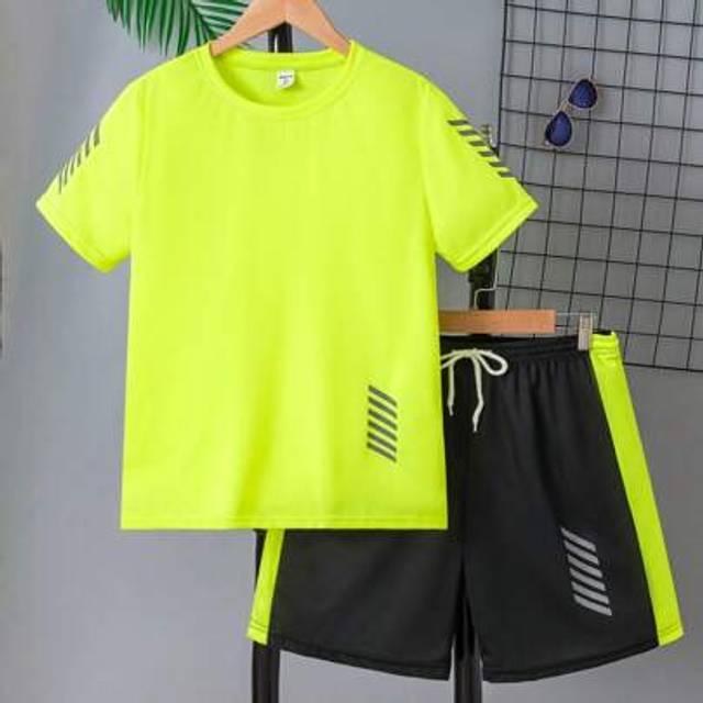 SHEIN 2pcs/Set Teenagers/Youth Sports & Outdoor Running Mesh Loose Casual T-Shirt Set