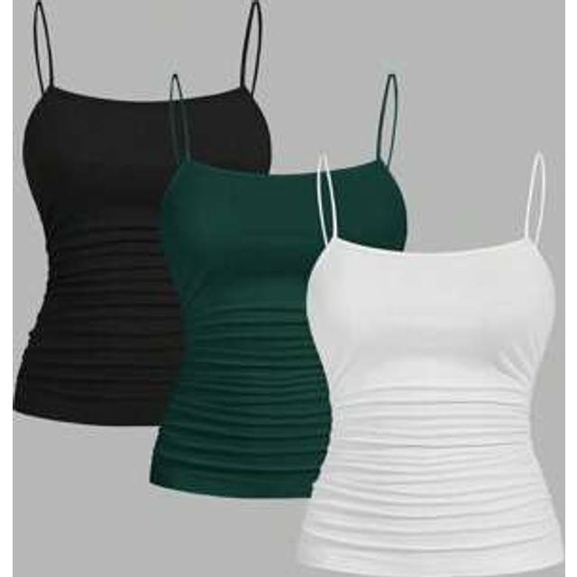 SHEIN 3pcs/Set Women Side Ruched Skinny Casual Camisole Vest Tops, Suitable For Summer