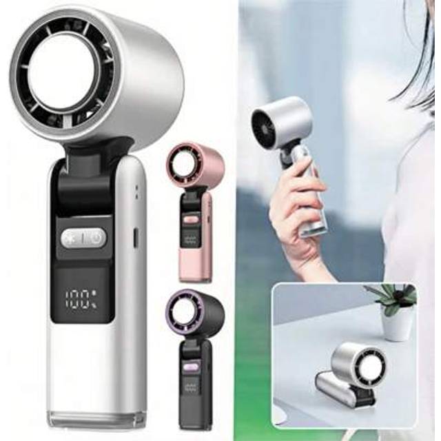 SHEIN 1pc Digital Display Foldable Lce Cooling Fan USB Rechargeable 100 High Speed Mini Fan Hand Held Fanportable Fan