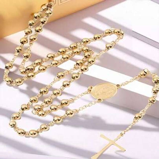 SHEIN 1pc/2pcs/6pcs/12pcs Religion Christian Stainless Steel Necklace For Women Virgin Mary Jesus Cross Pendant Long Beads Chains Fashion Jewelry