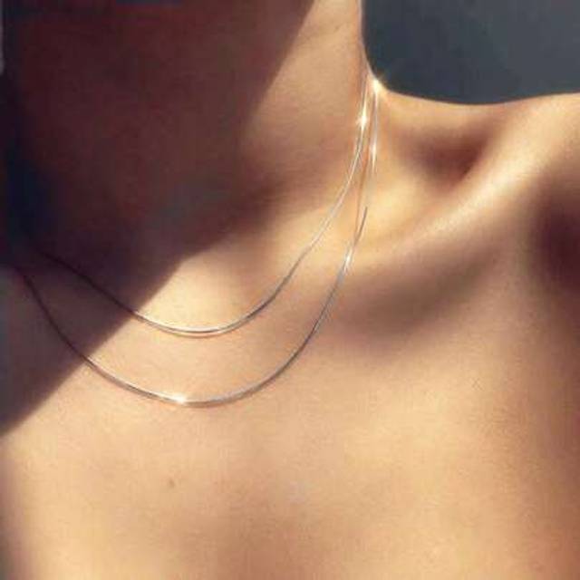 SHEIN 1pc Minimalist Fashionable Niche High-End Design Dual-Layer Metal Snake Bone Delicate Clavicle Necklace For Women