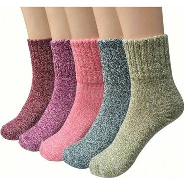 SHEIN 5 Pairs Women&#39;s Thick Knitted Vintage Winter Warm And Comfortable Socks