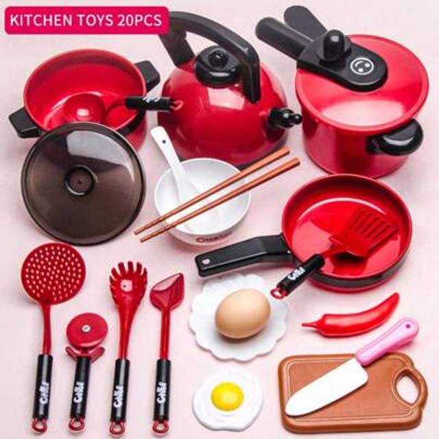 SHEIN 20pcs Kitchen Utensil Tea Pot BBQ Skewers Play House Roleplay Toy, Kids Cooking Playset For Girls, Toddlers, Boys Pretend Play Cookware Set, Birthday