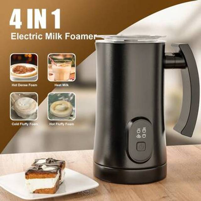 SHEIN 4 In 1 Milk Frother Milk Steamer, Automatic Hot & Cold Coffee Maker UK,Stainless Steel Motorised Milk Frother Suitable For Coffee, Latte,Coffee Grinde