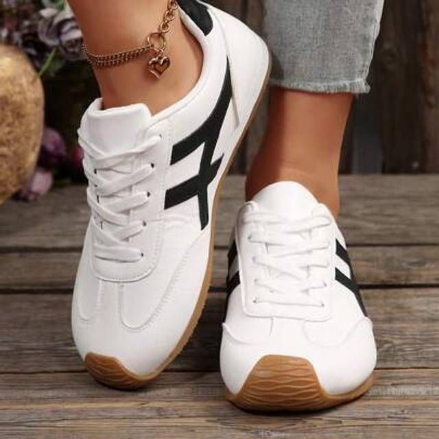 SHEIN Women&#39;s Fashion Lace-Up Contrast Color Soft-Sole Comfortable Non-Slip Durable Casual Sneakers, Flat Shoes, Suitable For Mother&#39;s Day & Holiday Gifts
