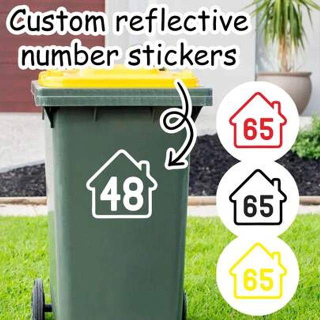 SHEIN 1-10Pcs Custom Waterproof Reflective Trash Can Number Stickers, Personalized Address Labels, Limited Edition Design, Multi-Color Outdoor Use Stickers,