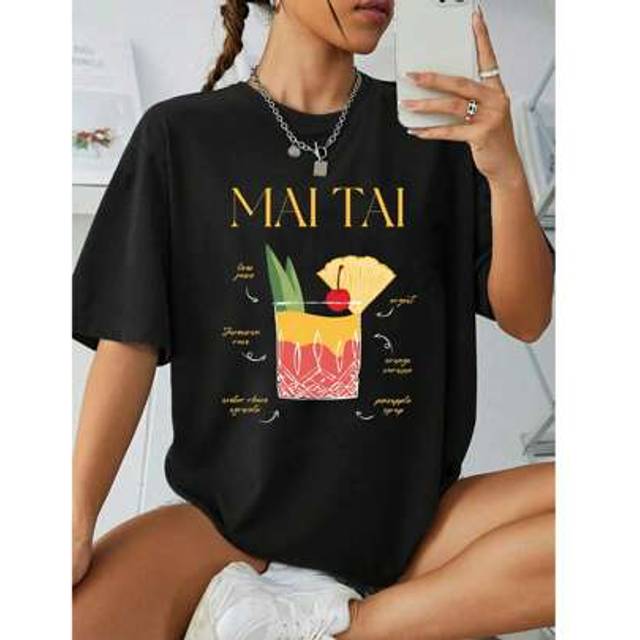SHEIN Customized Plus Size Black Crewneck Activewear T-Shirt - Speakeasy Style Summer Cocktail Tee