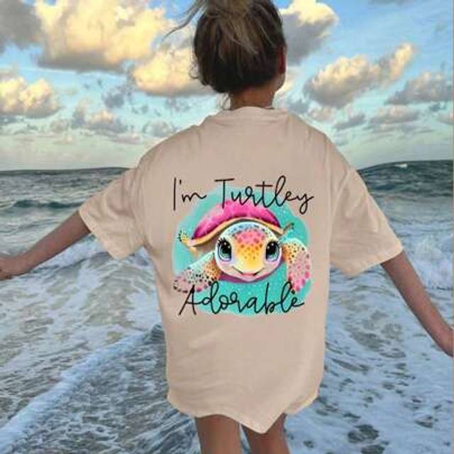 SHEIN Tween Girl Cute Sea Turtle Printed Round Neck T-Shirt, Summer Top
