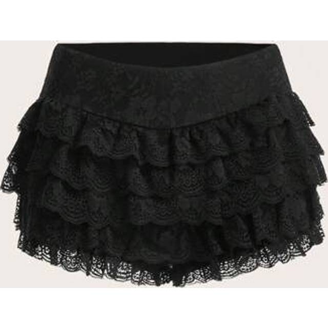 SHEIN Y2k Summer Plus Size Solid Color Sexy Lace Cake Layer Shorts
