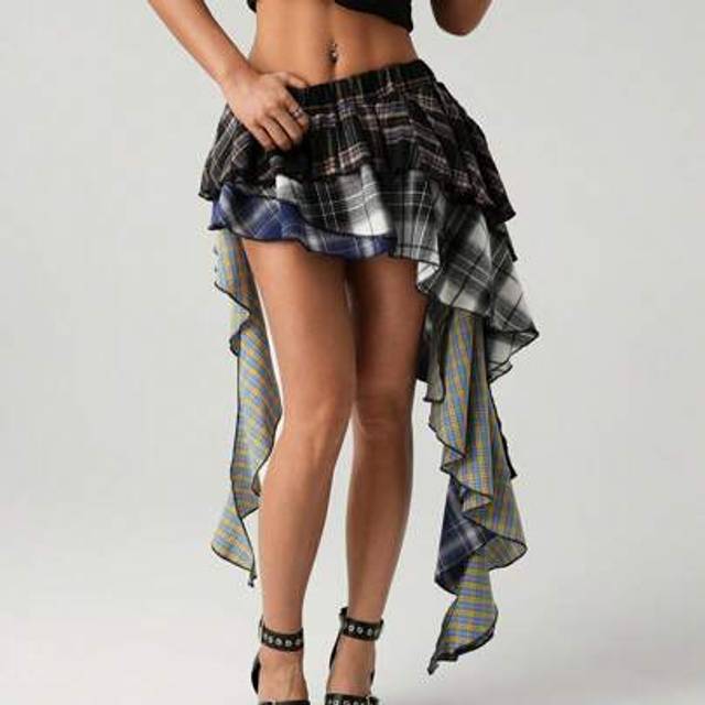 SHEIN Asymmetric Hem Patchwork Plaid A-Line Skirt
