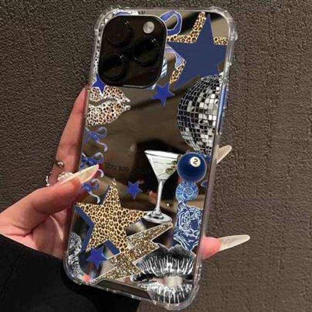 SHEIN 1pc Star Bow Pattern Print Mirror Acrylic Anti-Fall Phone Case Compatible With IPhone 16/11/12/13/14/15/15pro/15 Plus/15 Promax/7plus/8plus/X/Xs Max/X