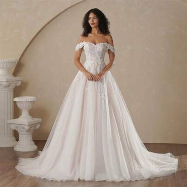 SHEIN BEPEITHY Off The Shoulder Champagne Inside Ivory Outside Beach Wedding Dresses 2025 Sleeveless Court Train Bride Boho Bridal Gown