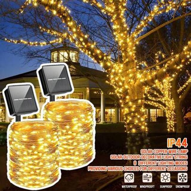 SHEIN 300 LED Solar Fairy Waterproof Copper Wire String Lights Christmas Party Garland Solar Power Lamp For Outdoor Garden Wedding