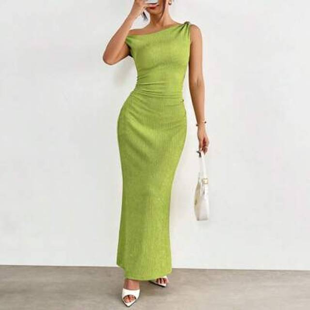 SHEIN Summer Knitted Jacquard Metal Buckle Decor Asymmetric Dress