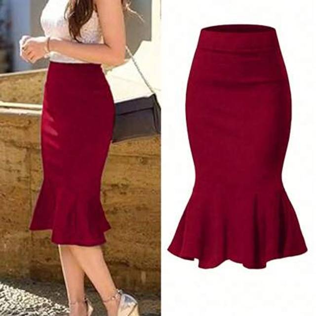 SHEIN Plus Size Women Mermaid Pencil Skirt, High Waist Below Knee, Office/Commuter Wear
