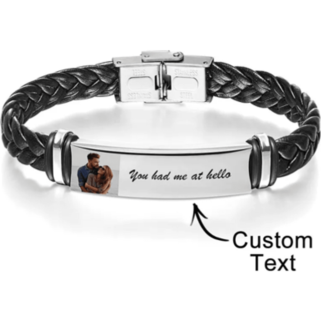 SHEIN Men&#39;s Bracelet Custom Photo Engraved Leather Bracelet Best Commemorative Gift For Him Stylish,Fall Fashion,Vintage,Contracted,Simple,Punk Custom,Perso