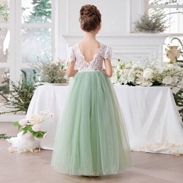 SHEIN Lace Trim V-Neck Mesh Young Girl Princess Dress, Suitable For Birthday Party, Valentine&#39;s Day, Gala, Anniversary Celebration, Stage Performance