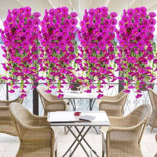 SHEIN UV-Resistant Artificial Morning Glory Vine - Realistic Pink And Purple Hanging Flower Decor, Suitable For Home, Garden, Wedding, Office And Events - F