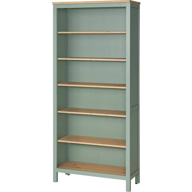HEMNES bokhylla, grågrön/ljusbrunlaserad, 90x197 cm