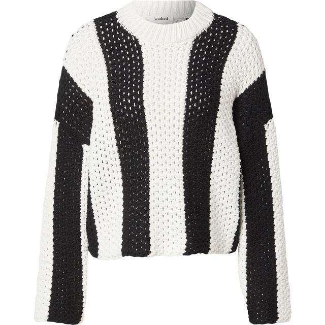 Soaked In Luxury Menaka Chunky Knit Stripe Jumper, Black/White