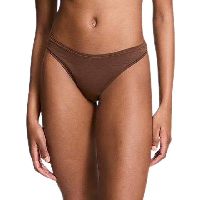 Victorias Secret PINK Ganache Nude Thong Cotton Knickers - ganache nude - SMALL