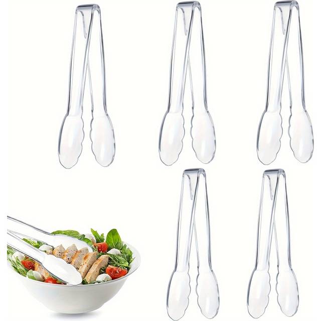 TEMU 5pcs Heavy Duty 9-inch Clear Plastic Serving Tongs - Disposable, For Salads, Buffets, Bbqs & Parties - Utensils, Tongs For Cooking