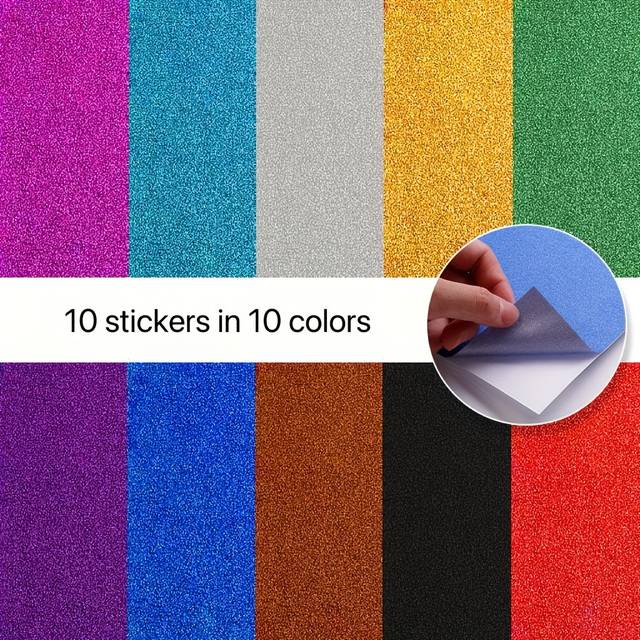 TEMU 10pcs A4 Glitter Cardstock With Adhesive, Assorted Colors - Paper For Diy Projects, Wedding & Birthday Party Decorations