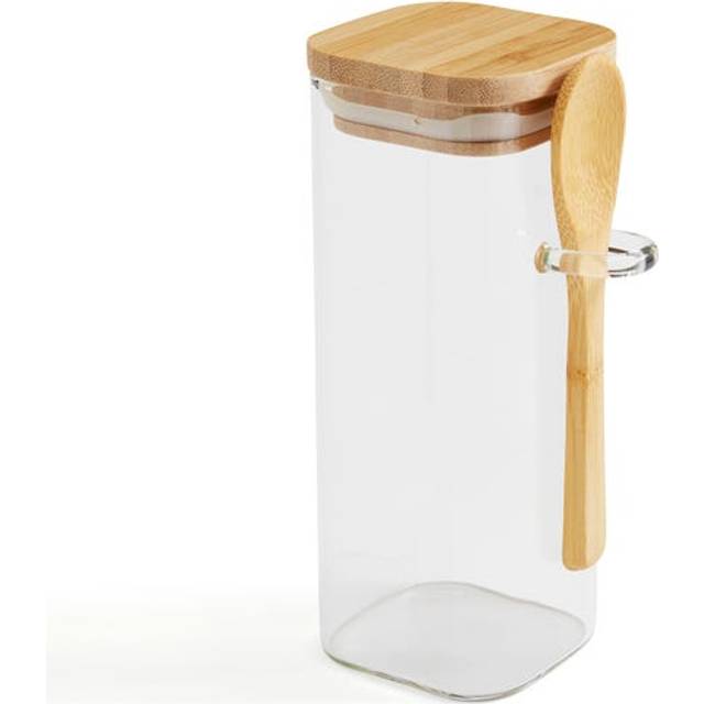 Glass Square Jar with Spoon - Clear