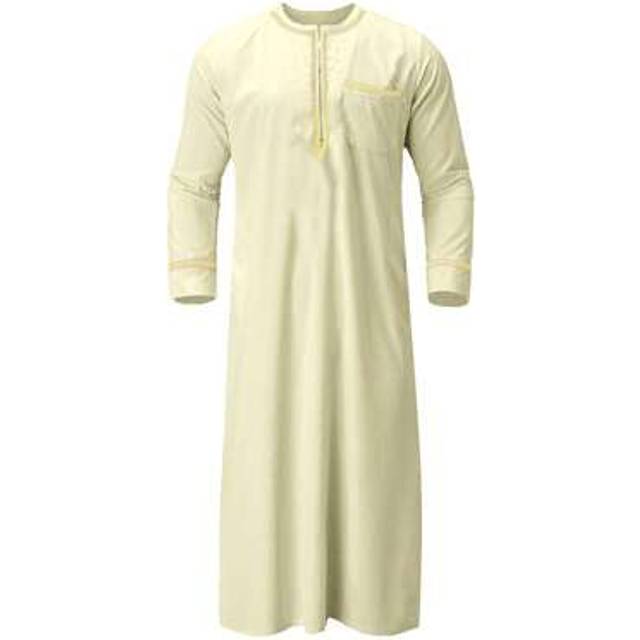 SHEIN Long Robe For Men Solid Color Long Sleeve Spliced Ribbon Arabian Zipper Robe, Middle East Eid Festival Gift For Husband, Boyfriend
