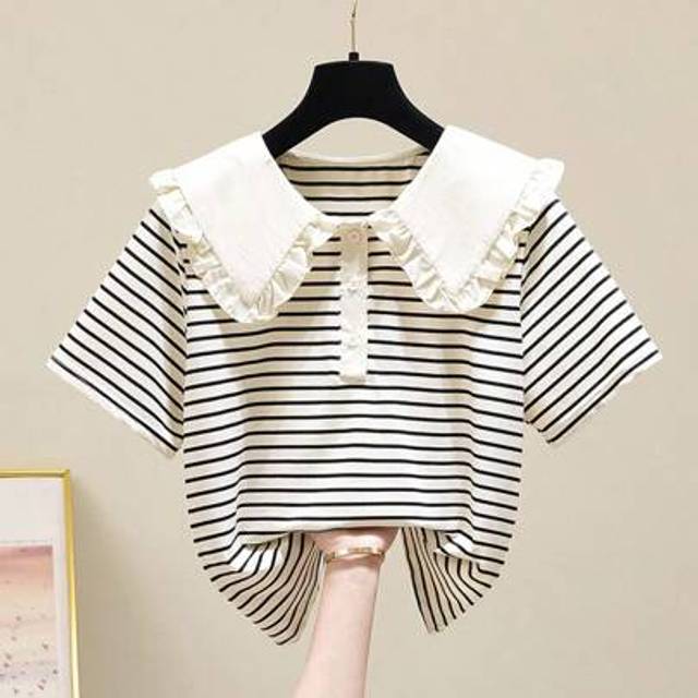 SHEIN Tween Girls&#39; Ruffled Striped Short Sleeve Blouse, Sweet Back To School Shirt For Toddler & Big Tween Girls, Summer
