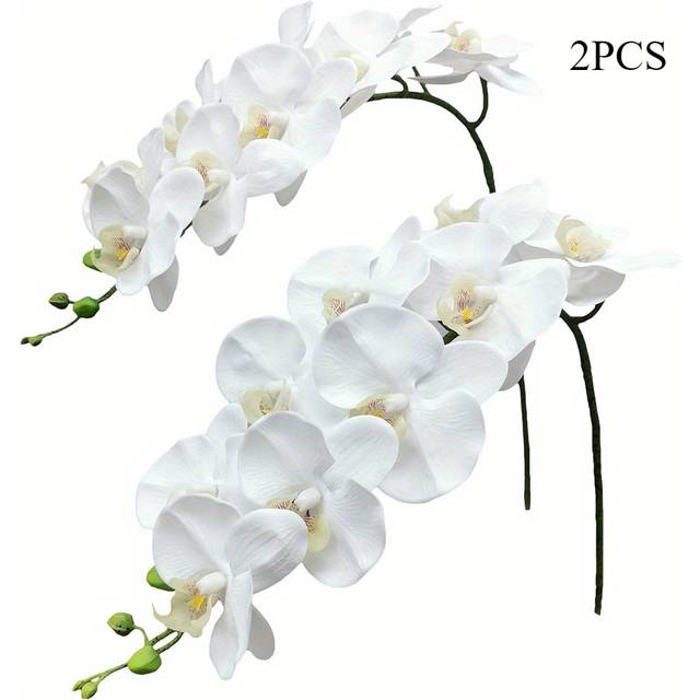 TEMU 2pcs Real Touch White Orchid Stems - Artificial Phalaenopsis Branches With 9 Large , 38 Inches, Silk Material, Home Decor & Party Centerpieces