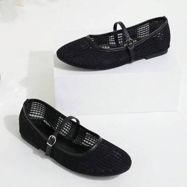 SHEIN Women&#39;s Round Toe Mesh Ballet Flats, Embroidered Floral Design, Elegant Minimalistic Breathable Vintage Mary Jane Slip-On Style, Fashionable And Comfo