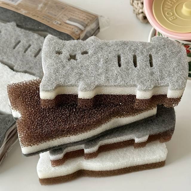 TEMU 4pcs Cute Cat Sponge Set For Kitchen - Thick, Durable Dishwashing & Cleaning Tools