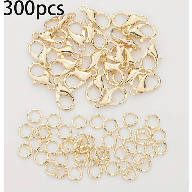 TEMU 300pcs Jewelry Making Kit, 100pcs Lobster Clasps & 200pcs Jump Rings, Alloy, Diy Bracelet Necklace Earrings Accessories, Bag Pack