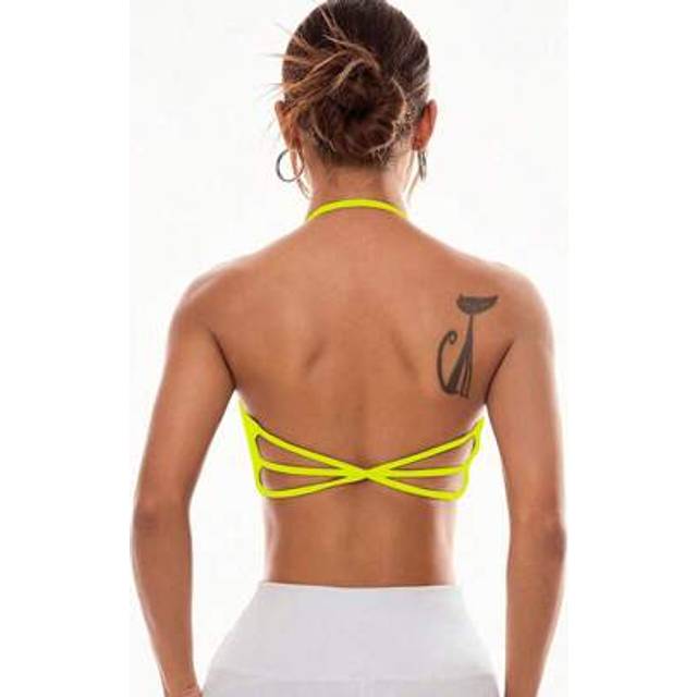 SHEIN Women Neon Green Crisscross Back Daily Fitness Sports Bra