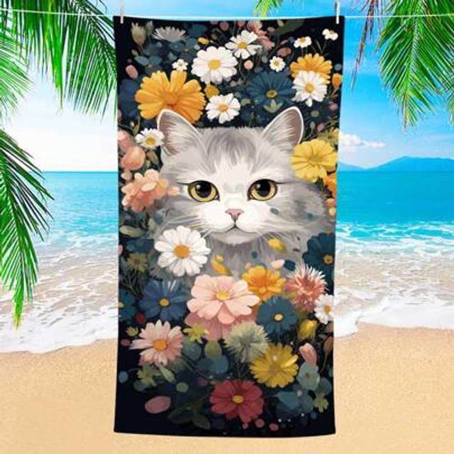 SHEIN 1pc Animal Printed Microfiber Beach Blanket, Super Absorbent Bath Towel, Suitable For Travel, Pool, Diving, Surfing, Yoga, Camping, Available In Adult