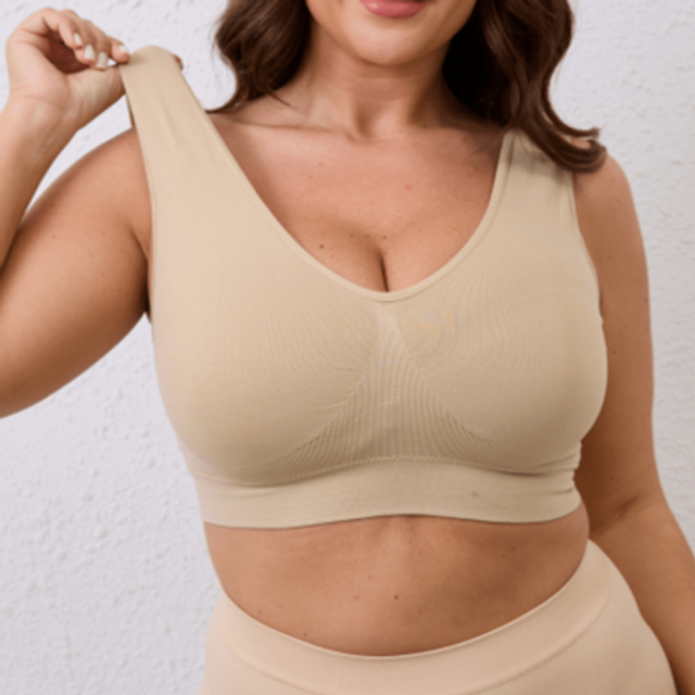 SHEIN 1pc Seamless Wirefree Lifting Shaping Adjustable Soft Side Gathered Yoga Cups Sleep Sports Bra For Plus Size Women, Comfortable And Supportive