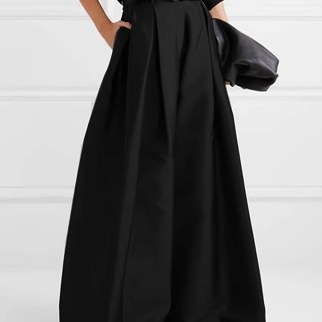 TEMU 1pc Elegant High-waisted Women's Polyester Wide Leg Pants - Solid Color With Pleated Detail, All , Woven Fabric, Adult Fit