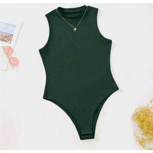 SHEIN Summer Solid Ribbed Sleeveless Bodysuit