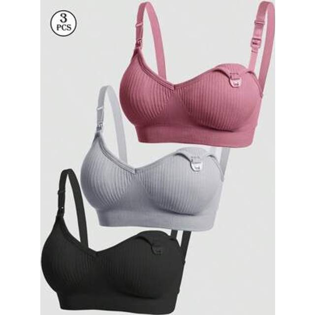 SHEIN 3pcs Nursing Bras For Pregnant/Breastfeeding Women, Front Button Closure Comfortable Maternity Bras