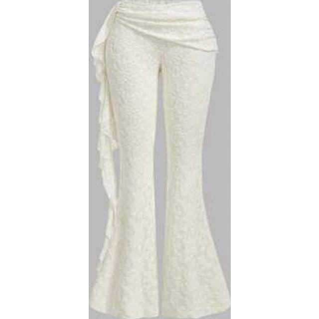 SHEIN Ladies Patchwork Ruffle Hem Elegant Lace Flared Pants,Suitable For Vacation, Music Festival, Boho, Holiday Dates, Afternoon Tea, Summer,Music Festival
