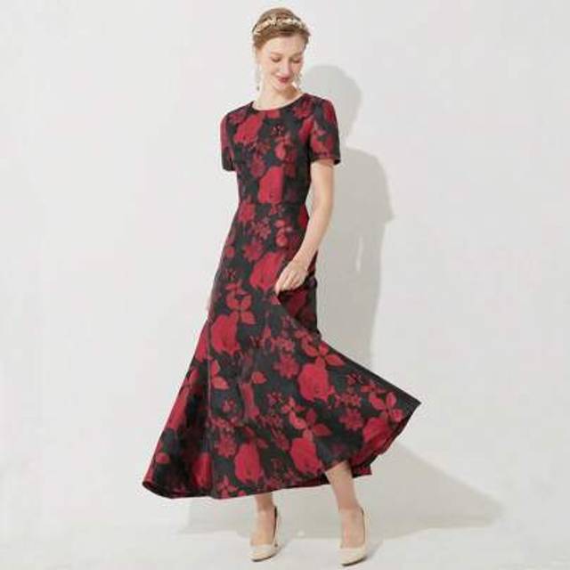 SHEIN Vintage Jacquard Weave Summer Short Sleeve Long Dress, For Wedding And Party