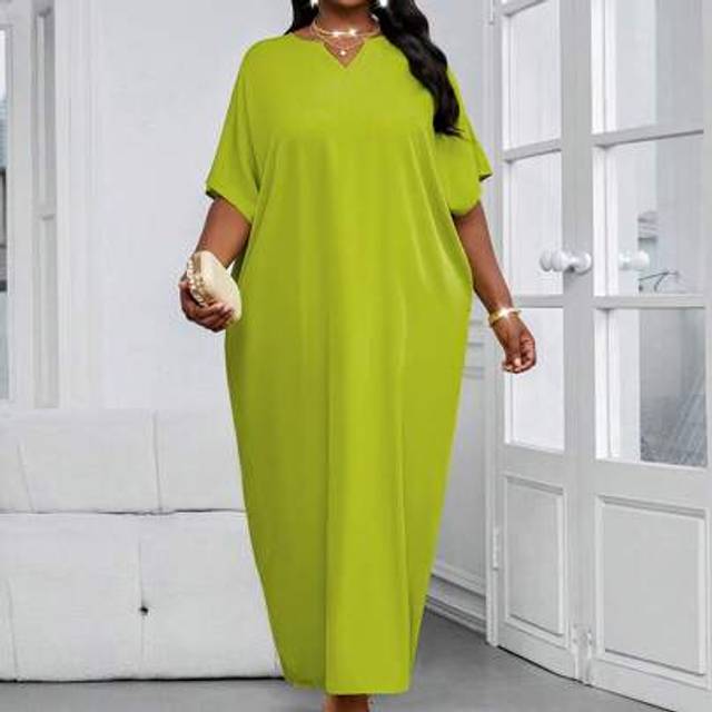 SHEIN ÂHoliday Dresses Plus Size Fluorescent Green Short Sleeve Women&#39;s Robe Loose Drape Holiday Bridal Shower Dress Beach Women&#39;s Tall Long Slim Dress,Sum